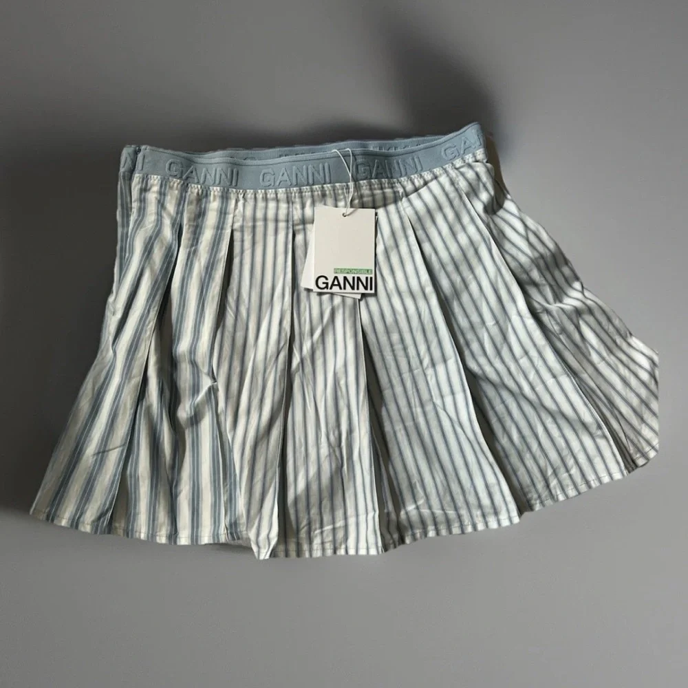 GANNI Stripe Pleated Miniskirt